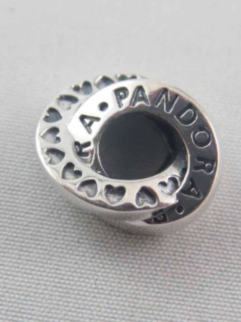 New Pandora Logo & Hearts S925 Sterling Silver Spacer Charm 799035C00 - Picture 2 of 5